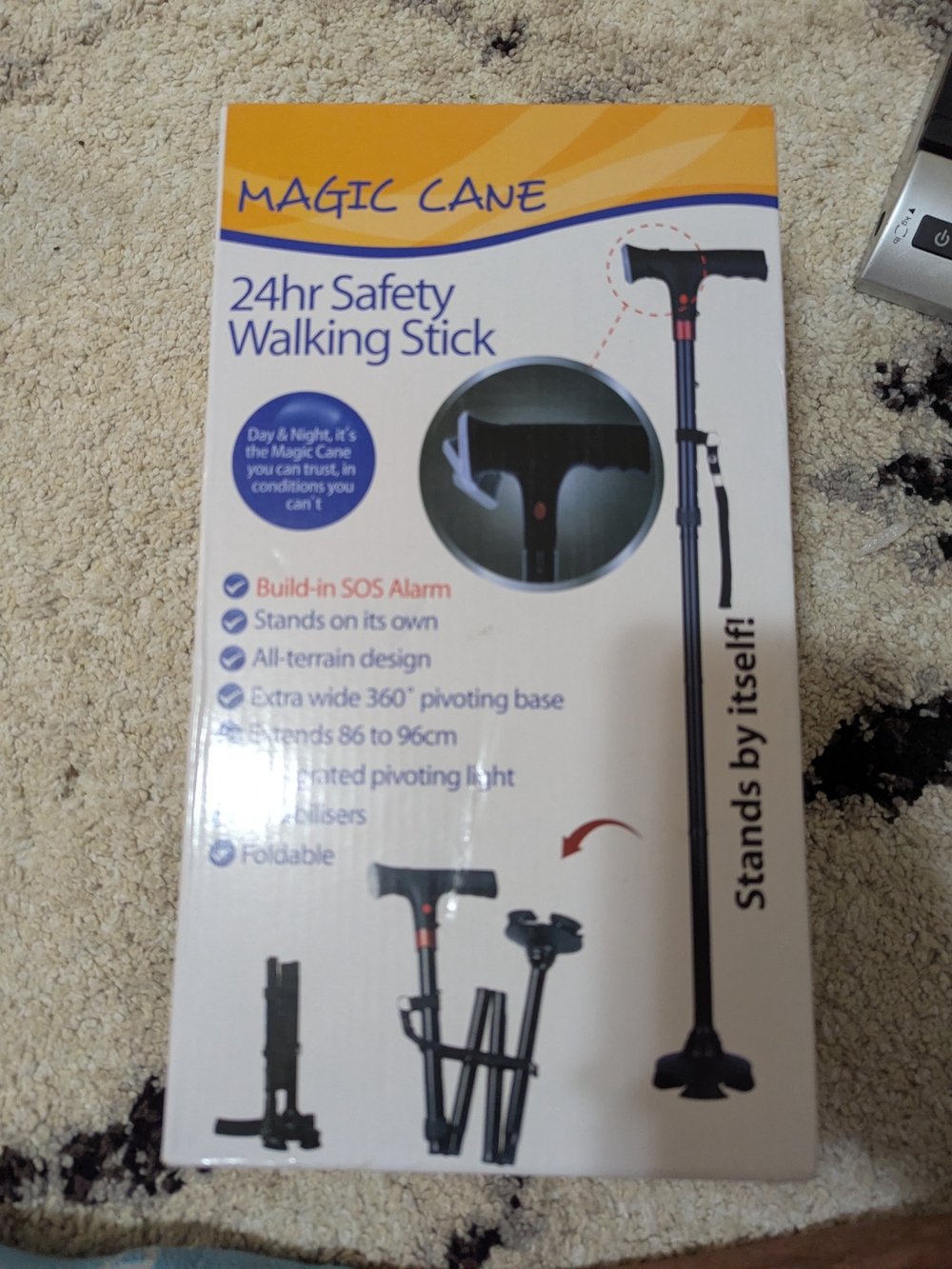 Magic Cane 24hr Safety Walking Stick - Black with Orange Accent